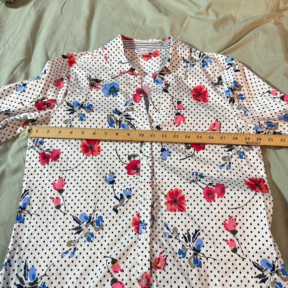 Allison Daley Women's sz 12 3/4 sleeve button Polka Dot Floral Blouse Top Casual - Picture 5 of 7